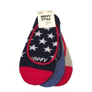 HAPPY STYLE by Happy Socks Ladies 9-11 Patriotic Cotton Liners 3 Pairs Red White
